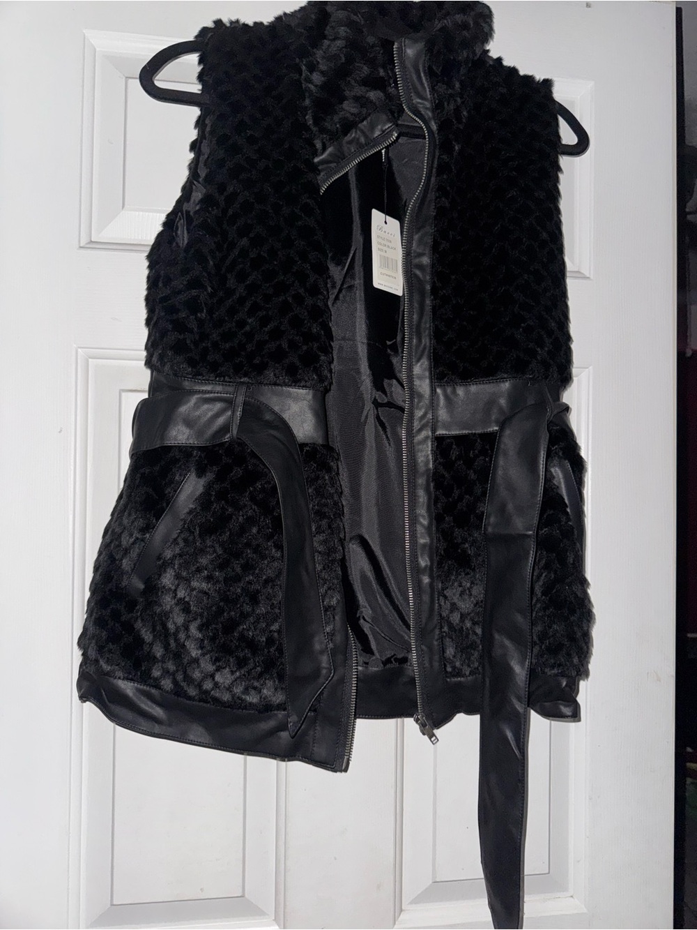 Bardot Black Faux Fur & Faux Leather Belted Vest